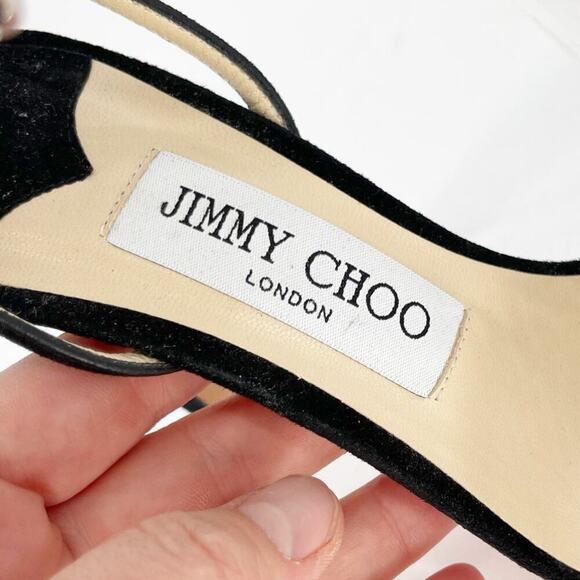 Jimmy Choo Black Suede Thyra 100 Crystal Embellished Sandal Heel size IT 38 - Picture 10 of 12